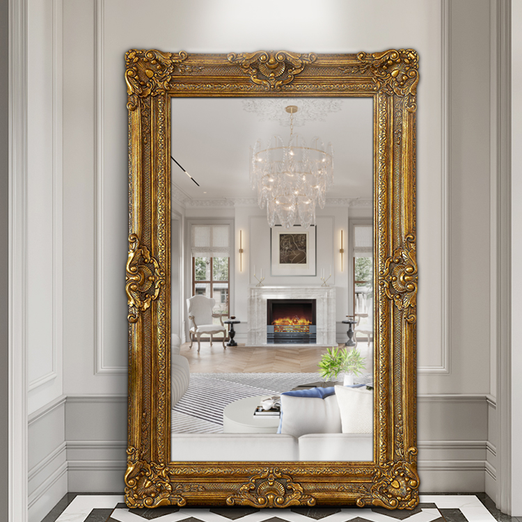 Ornate Baroque Mirror Frame Home Decoration Large PU Wall Mirror Full Body Floor Mirror Standing