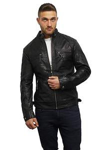 Brandslock Unisex <b>Genuine</b> Leather Biker Jacket Stand Collar Windproof Waterproof Camouflage Pattern Front Loose Fit Winter Ready - Product Image 6