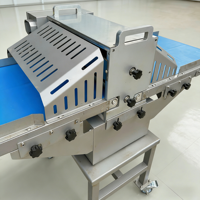 Trancheuse à viande verticale automatique, machine à émincer la viande fraîche électrique avec bande transporteuse, machine à trancher la viande verticale industrielle