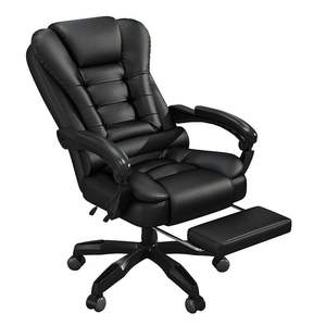 Fauteuil de bureau exécutif en cuir noir inclinable et pivotant avec repose-pieds pour usage domestique ou professionnel - Product Image 1