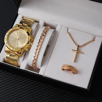 Grosir Jam Tangan Mewah 4Pcs Set Kalender Tanggal Quartz dengan Gelang dan Kalung Panah untuk Pria Montre Homme