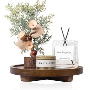 Commercio all'ingrosso legno noce rotondo vassoio decorativo, in legno bancone del bagno Organizer fattoria decorazione <span class=keywords><strong>cucina</strong></span> legno montante per portasapone - Product Image 1