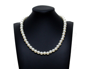 Collar de perlas blancas Estilo Vintage unisex, cadena de plata, 18, 20, 22 y 24 pulgadas - Product Image 4