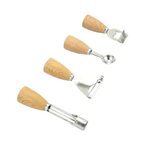 4Pcs Kitchen Utensils Tools Set Wooden Handle Stainless Steel Multifunction Kitchen Small Gadgets Set