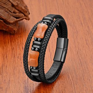 Pulsera <span class=keywords><strong>de</strong></span> Cuero Trenzado Multicapa para Hombre con Cierre Magnético <span class=keywords><strong>de</strong></span> Acero Inoxidable y Cuentas <span class=keywords><strong>de</strong></span> Piedra Ojo <span class=keywords><strong>de</strong></span> Tigre Natural - Product Image 3