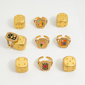 CAIOOCHE Bague ajustable en acier inoxydable avec émail, strass et motif goutte <span class=keywords><strong>d</strong></span>'huile, bijou de mode esthétique lune et étoile, cadeau Fête des Mères - Product Image 4