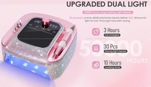 Lampe UV à strass roses et kit de perceuse à ongles, séchoir LED sans fil rechargeable avec écran LCD pour la maison et le salon - Product Image 3
