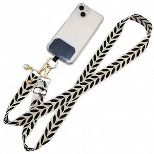 Cordon de téléphone réglable en polyester, sangle de cou anti-perte, large sangle en tissu, longue sangle bandoulière, pendentif perle pour téléphone portable - Product Image 1