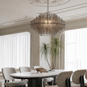 Lámpara colgante moderna de metal con forma de tambor circular, cadena ajustable y diseño escalonado para decoración de hogares de lujo. - Product Image 1