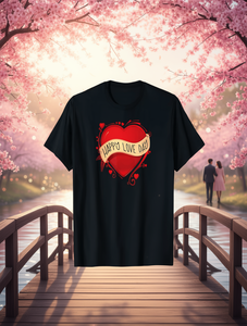 T-Shirt da Uomo per San Valentino con Stampa Cuore Rosso e Freccia, Girocollo, Manica Corta, Casual, in Jersey di Cotone, Vestibilità Regolare, Logo Frontale - Product Image 2