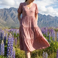 Robe longue romantique en viscose à volants pour femme, manches bouffantes, col en V, coupe trapèze, poches, été, style mondaine, OEM, grandes tailles du S au 5XL