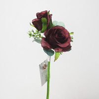 Lot de 2 Boutonnières en Soie Rose Bourgogne avec Ruban pour Mariage Rustique, Décoration de Costume pour le Marié et les Garçons d'Honneur, Corsage Rose Bourgogne