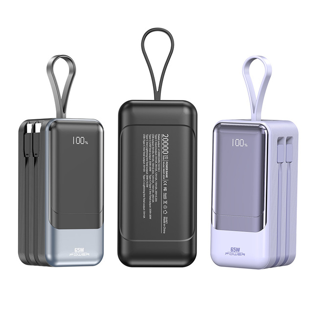 PD65W Dual Fast Charger 20000mAh Large Capacity Laptop Power Bank with Display Portable Type-C Cable for Travelling