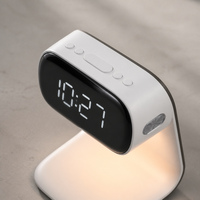 Lámpara de Mesa Moderna con Cargador Inalámbrico, Luz Nocturna LED Digital Regulable, para Dormitorio, Mesita de Noche, con Función de Reposo, para Cargar el Teléfono, Decoración de Hotel