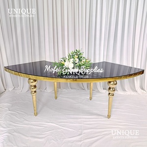 Vàng Hiện Đại Thép Không Gỉ Gương Thủy Tinh Hình Chữ S Bàn Ăn Nửa Trăng Serpentine Thiết Kế Cho Đám Cưới Bên Ngoài Trời Khách Sạn - Product Image 1