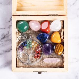 Набор лечебных кристаллов для начинающих, набор необработанных грубых камней, набор чакр из камня в Квадратной Деревянной коробке для подарка - Product Image 2