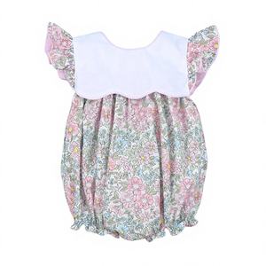 Conjunto de Ropa de Verano para Bebés Niñas, 100% Algodón, Cuello Redondo con Volantes Rosados, Diseño Floral, OEM ODM, Venta al Por Mayor, Body con Bordado a Mano - Product Image 1