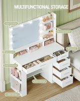 Coiffeuse moderne écologique avec grand miroir HD et éclairage LED, 5 tiroirs et compartiments ouverts latéraux pour chambre à coucher