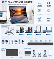 Monitor Portátil Dual de 18.5 Pulgadas, 1080P FHD IPS, 100Hz, Retroiluminación LED, Plegable, Extensor de Pantalla para Portátil, Tipo C USB-C, Plug&Play, para Viajes