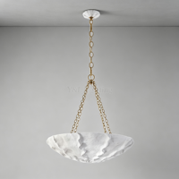 Lustre ovale en plâtre texturé blanc avec chaîne en laiton antique, base E12 - Suspension décorative pour salle à manger, hall d'entrée et maison