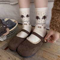 Chaussettes en laine pour femmes, chaleur automne-hiver, chaussettes épaisses mi-mollet, chaussettes mignonnes avec nœud et dessin de chien