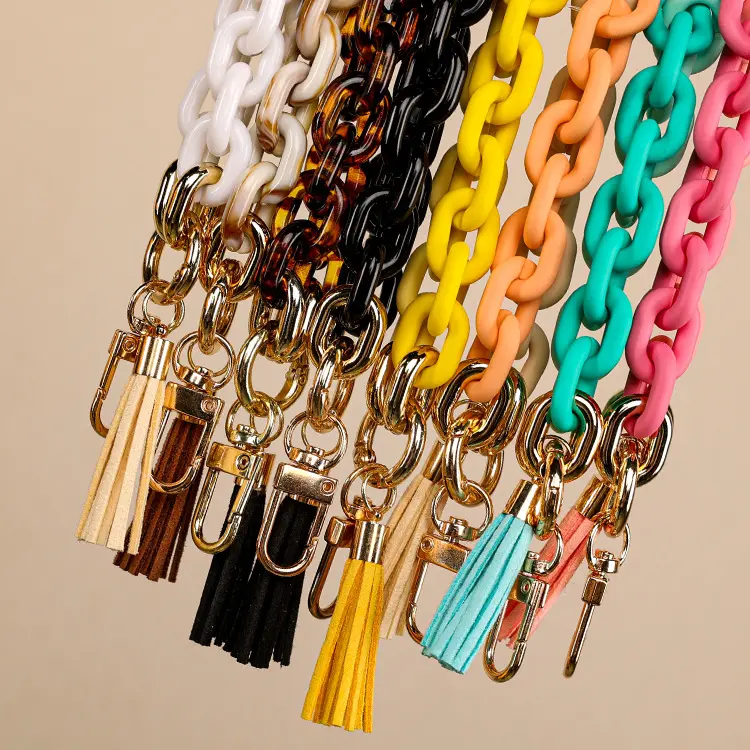 Звено цепи Брелок для ключей с ремешком на руку Стильный акриловый брелок браслет для женщин автомобильных ключей с кисточкой, женская сумка с подвеской браслет цепочка для ключей