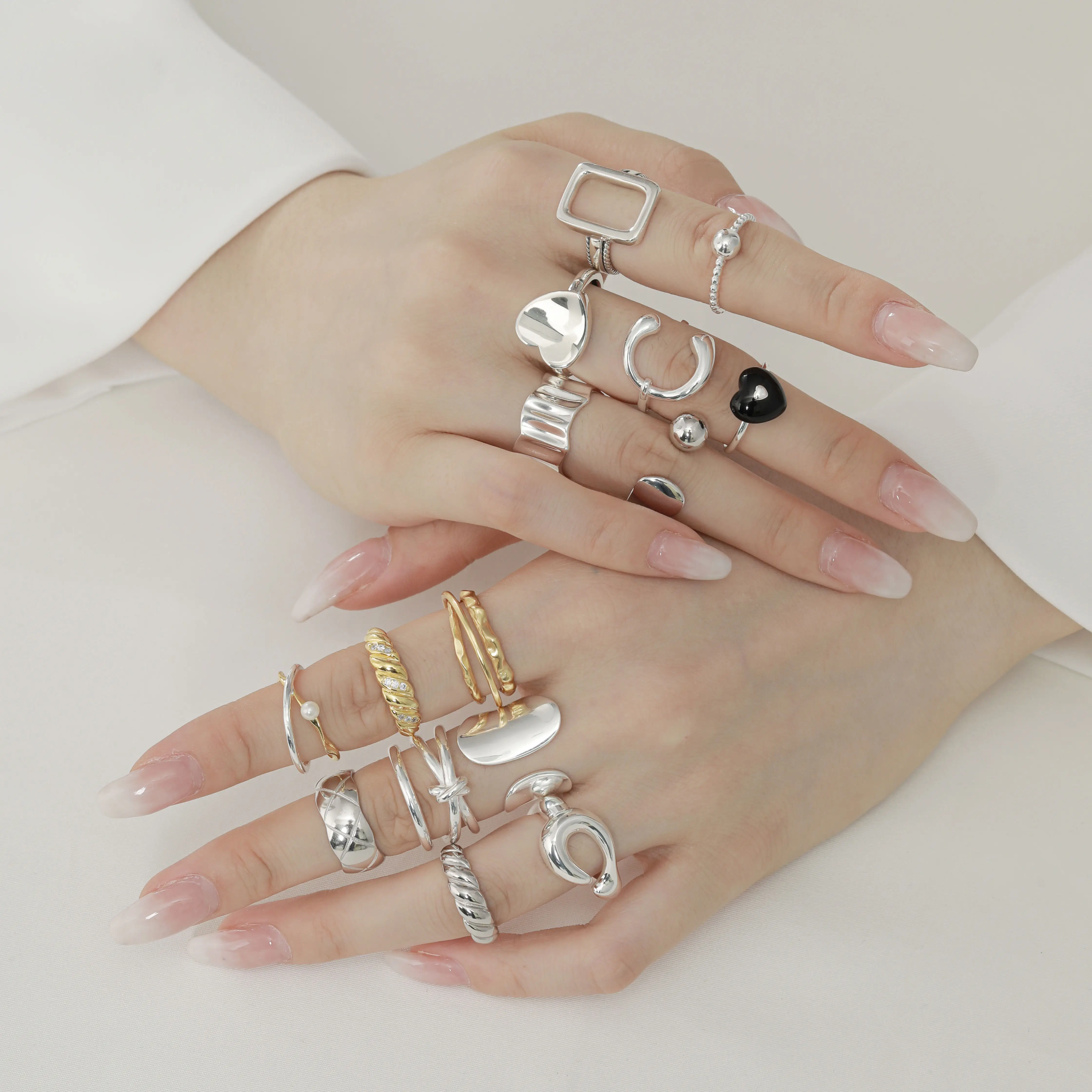 Anéis de prata esterlina 925, joias para mulheres de alta qualidade banhadas a ouro 18k anel ajustável