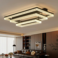 Plafonnier LED géométrique contemporain, cadre noir avec accents en acrylique, éclairage moderne de luxe encastré pour salon