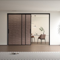 Porte de séparation en verre minimaliste, porte coulissante à trois sections pour cuisine, balcon, salon, salle de thé, sur mesure