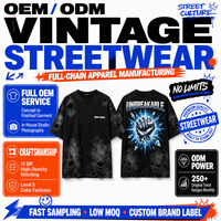 Kaos Pria Vintage Washed Distressed Ripped Oversized Lengan Pendek Kerah Bulat Katun Streetwear Tee OEM ODM