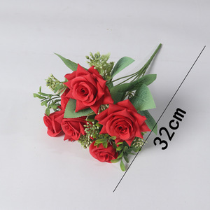 Bouquet de fleurs artificielles en soie bon marché Grand bouquet de roses ouvertes 10 têtes pour mariage Fête des mères et Noël - Product Image 3