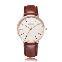 Montre de luxe pour homme de marque personnalisée, bracelet en cuir véritable, boîtier en acier inoxydable, étanche, date automatique, haute qualité