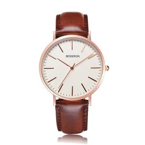 Montre-bracelet de luxe pour homme en cuir véritable, étanche, mouvement à quartz, cadran en verre, personnalisable, vente en gros - Product Image 6