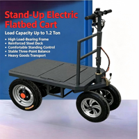 Chariot à plateforme électrique à marche arrière, 4 roues, moteur sans balais, frein à disque, double batterie, pour entrepôt