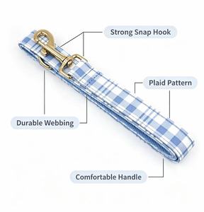Strong <b>Light</b> Blue Plaid Polyester <b>Dog</b> Collar Leash Set Featuring Lovely Retro Design Sturdy Hook Buckle - Product Image 2