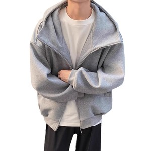 Sweat-shirt à capuche en molleton uni pour homme, poids lourd, coupe ample, manches longues, fermeture éclair sur le devant, décontracté, pour couple - Product Image 5