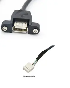 USB 2.0 נקבה הרכבה בלוח כדי molex 4pin מחבר כבל