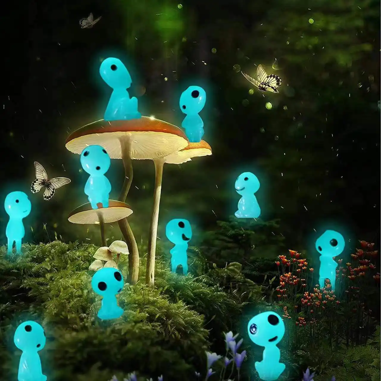 Mini elves luminosos de árvore, princesa, mononoke, micro paisagem, brinquedo de desenho animado, figura de resina, presentes, decoração de jardim, natal