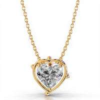 Collier Pendentif Flottant en Argent S925 Plaqué Or 18 carats avec Moissanite Cœur 2 carats Certifiée GRA D VVS1 pour Anniversaire - Bijoux Romantiques
