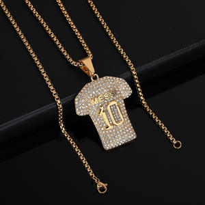 Hip Hop Iced Out Zircon Jersey sepak bola Nomor <span class=keywords><strong>10</strong></span> perhiasan Fashion liontin 316 kalung Stainless Steel untuk pria wanita grosir - Product Image 5