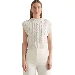 Senhoras personalizado camisola malhas manga comprida Equipado Lã Top menina malha pulôver Curto Cable Knit Vest camisola