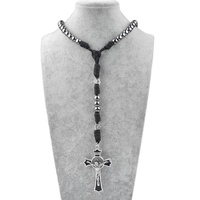 Chapelet masculin en paracorde robuste noir avec perles de fer de 10 mm et croix
