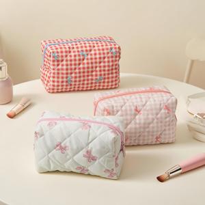 Robuste Kosmetik tasche aus Baumwolle Tragbare Reisesp eicher ung mit Reiß verschluss Klassisches Muster Modischer Wasch beutel für den Außenbereich - Product Image 2