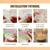 Bouquet de tulipes et de lys DIY sous cloche en verre, veilleuse LED faite à la main, lumière chaude, base en bois, rose, violet, bleu, cadeau romantique, 10 cm