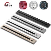 Prise murale en aluminium avec interrupteur, rail d'alimentation mobile, prise de courant pour cuisine, bureau, rail de 60 cm, sans adaptateur