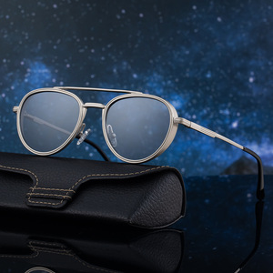 Lunettes de soleil pour hommes, monture ronde, métal, plastique, protection UV400, style Steampunk, KSL-98291, noir - Product Image 1