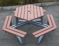 Table de pique-nique octogonale en bois WPC commerciale publique extérieure école extérieur Restaurant jardin patio table de café externe avec banc
