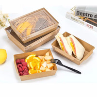 Boîte de plateau de restauration rapide jetable en papier kraft brun gaufré avec couvercle pour nouilles sushi pour emballage de pain biscuits au restaurant