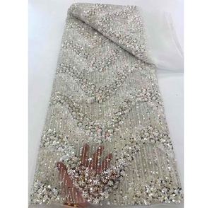 Tela de Encaje con Lentejuelas y Cuentas para Vestidos de Novia, Estilo Africano, Europeo y Americano, Tela Bordada de <span class=keywords><strong>Moda</strong></span> - Product Image 2