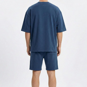 Solid Blue Cotton T-Shirt and Shorts <b>Set</b> Loose Fit O-Neck Short Sleeve Breathable Lightweight Men <b>Twin</b> <b>Set</b> High Street Style <b>Set</b> - Product Image 5